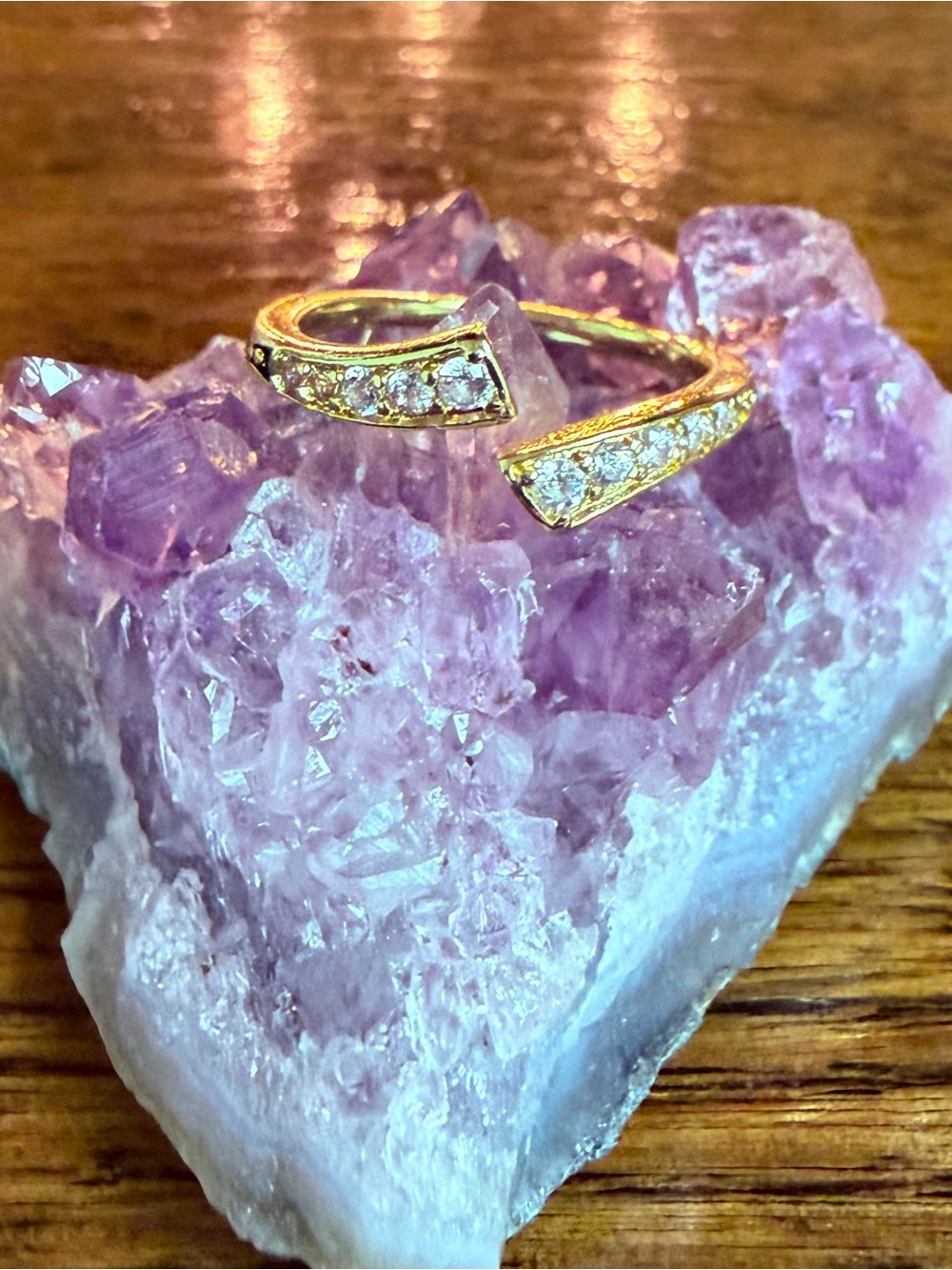 Gold Crystal Accent Open Ring